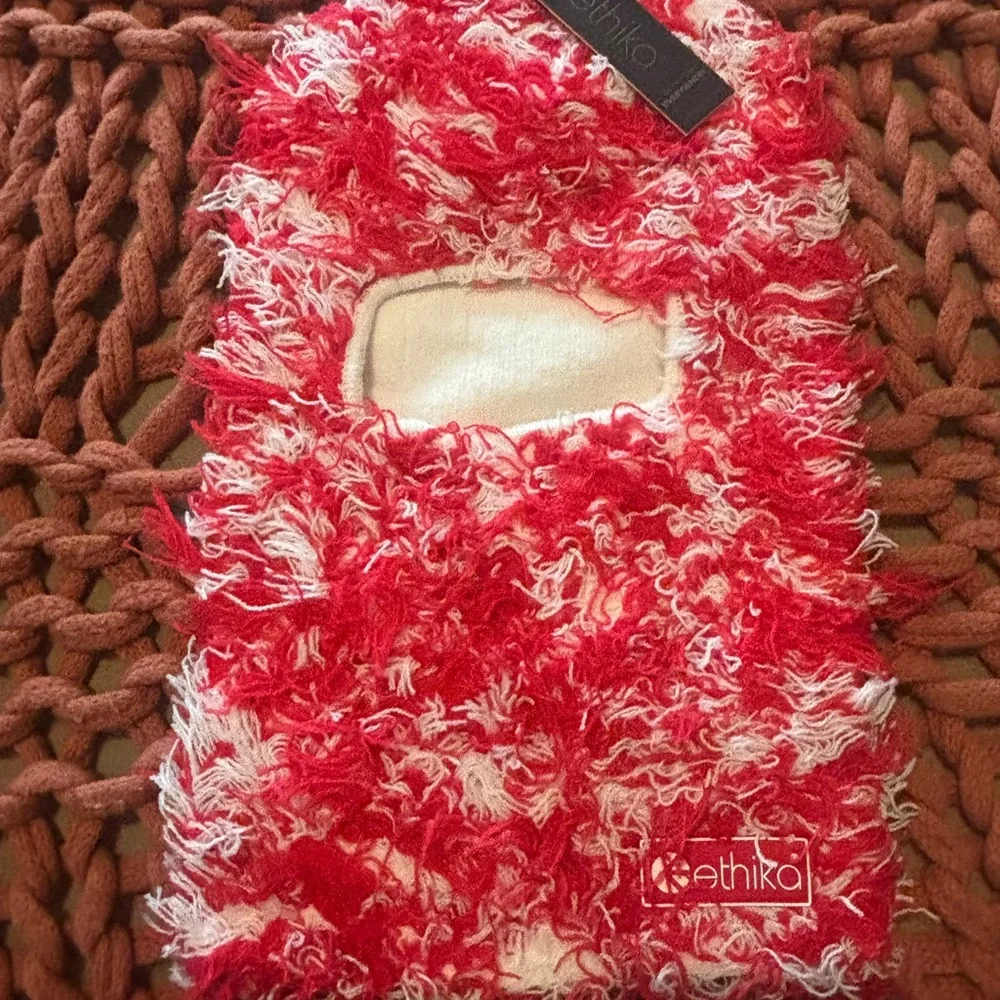 Ethika Red and White Fuzzy Face Mask